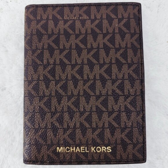 Michael Kors Handbags - MICHAEL KORS Brown Canvas LOGO Jet Set Travel Passport Wallet EUC